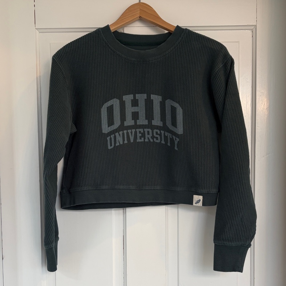 League Women's Dark Green Ohio University Cropped Sweatshirt Size Small
